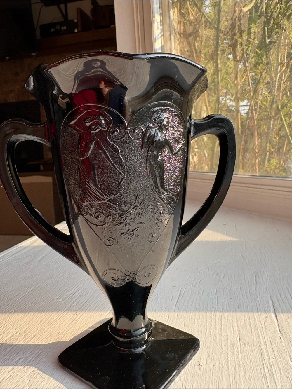 Black Glass Vase with Embossed Motif